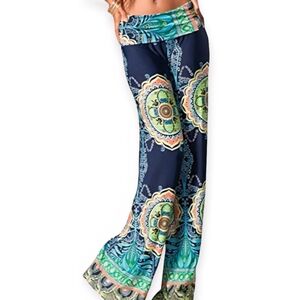 Navy Mandala Print Wide Leg Women's Pants